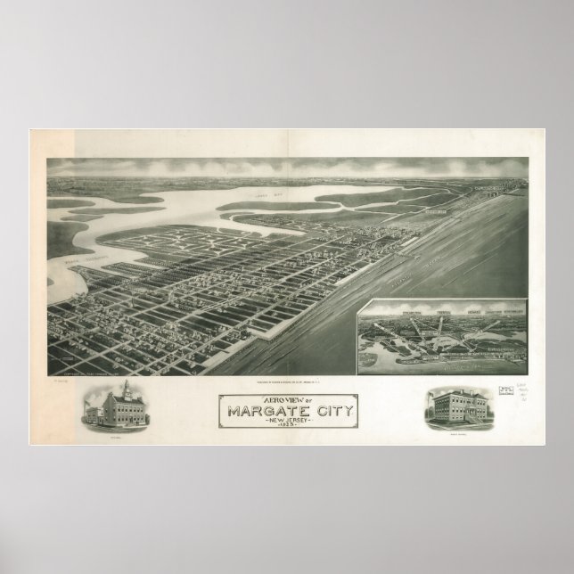 Affiche 1925 Margate City, NJ Birds Eye View Panoramic Map (Devant)