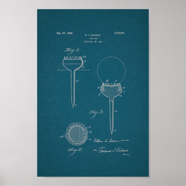 Affiche 1926 Golf Vintage Tee Patent Blueprint Art Imprime (Devant)