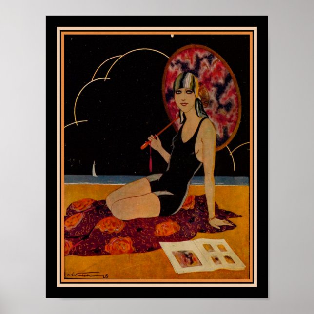 Affiche 1928 Art Deco Girl on the Beach (Devant)