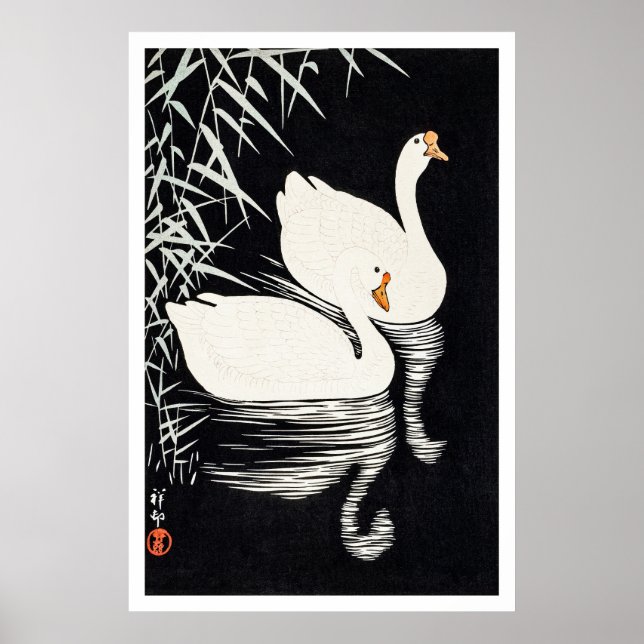 Affiche 1928 Ohara Koson White Chinese Geese Swimming  (Devant)