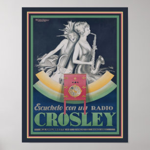 Affiche 1929, Art Déco, Radio Crosley