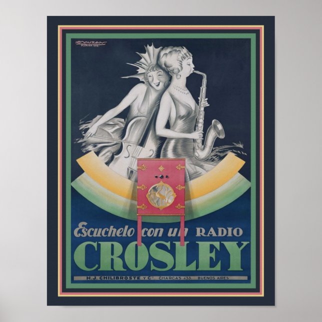 Affiche 1929, Art Déco, Radio Crosley (Devant)