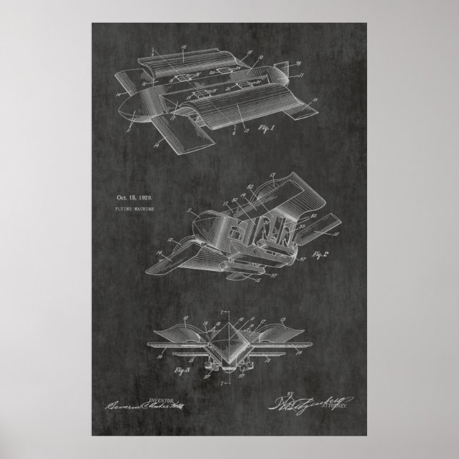 Affiche 1929 Futuriste Avion Brevet d'Art Imprimer (Devant)