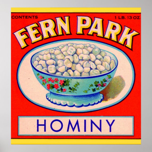 Affiche 1930 s Fern Park hominy grits label (Devant)