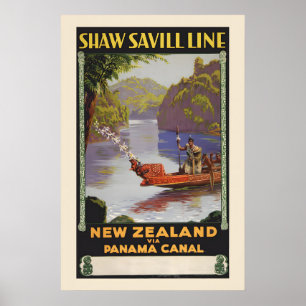 Affiche 1930 Voyage en Nouvelle-Zélande via le canal de Pa