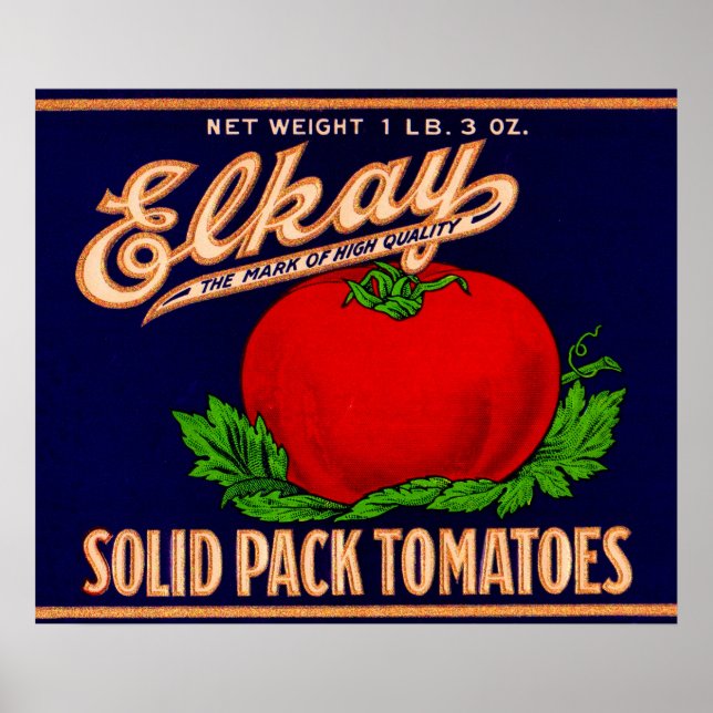 Affiche 1930s Elkay Solid Pack Tomatoes can label (Devant)