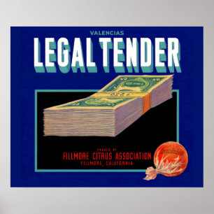 Affiche 1930s Juridique Tender orange crate étiquette