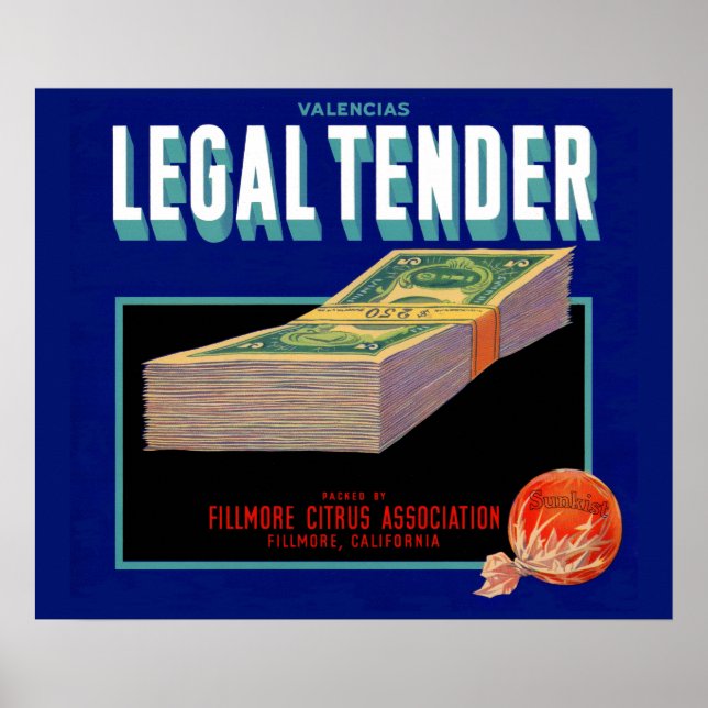 Affiche 1930s Juridique Tender orange crate étiquette (Devant)