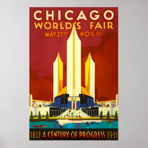 Affiche 1933 FOIRE MONDIALE DE CHICAGO Siècle de progrès N
