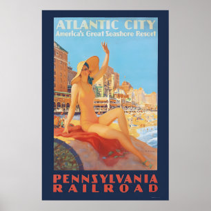 Affiche 1935 Atlantic City Pennsylvania Railroad Vintage s