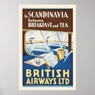 Affiche 1935 En Scandinavie British Airways Style Vintage