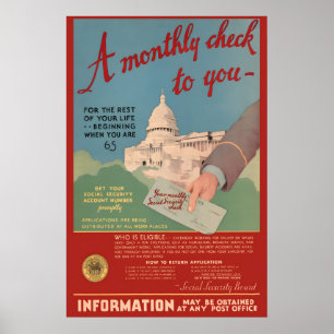 Affiche 1935 Sécurité Sociale - Chèque Mensuel - Vintage