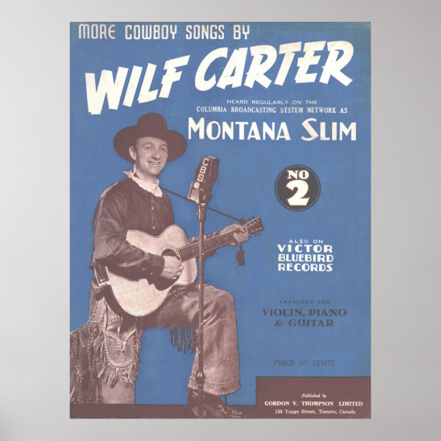 Affiche 1936 Autres chansons de Cowboy de Wilf Carter MONT (Devant)