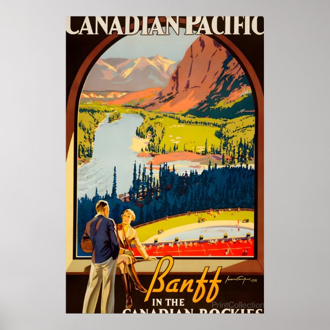 Affiche 1936 Parc national de Banff Canadien Pacifique Vin (Devant)