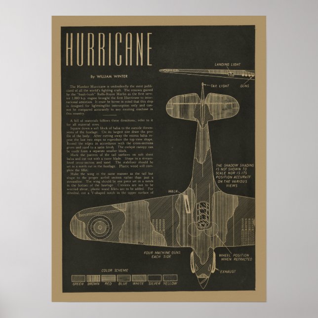 Affiche 1938 Ouragan Avion Design Art (Devant)