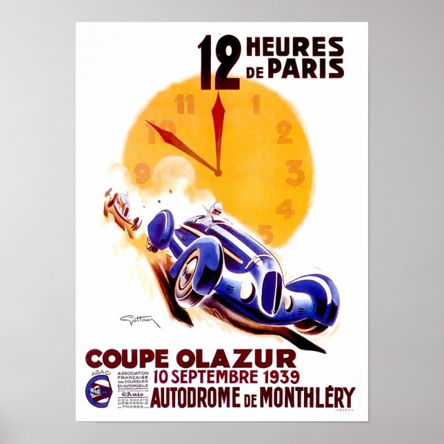 Affiche 1939 Paris 12 heures de course vintage (Devant)