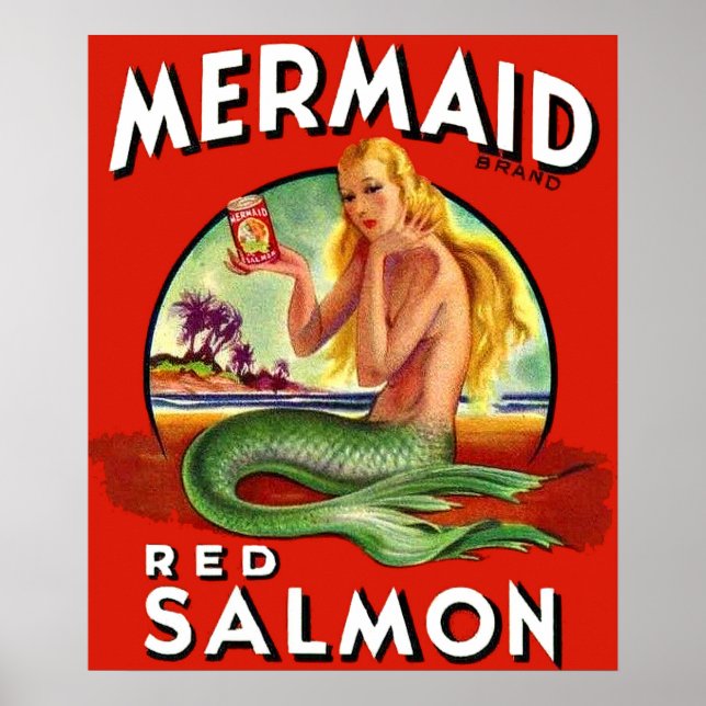 Affiche 1940 Mermaid Saumon peut étiquette (Devant)