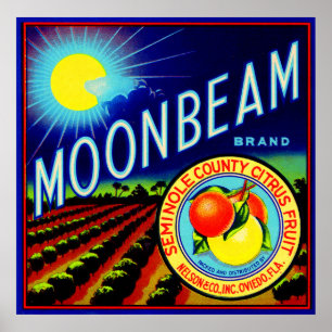 Affiche 1940s fruit crate label Moonbeam brand citrus