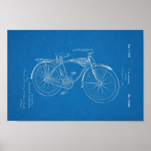 Affiche 1942 Vintage Schwinn Bicycle Brevet Blueprint Art