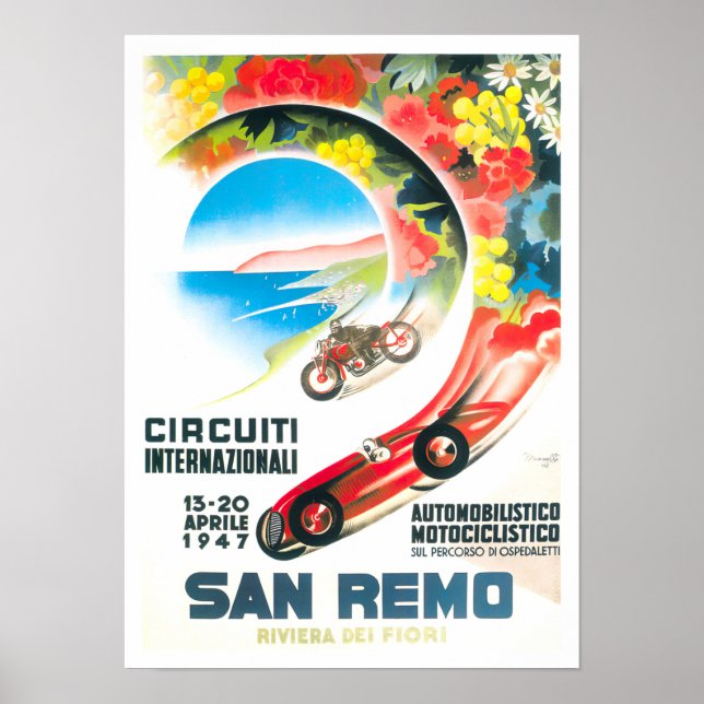 Affiche 1947 San Remo Italy Grand Prix vintage (Devant)
