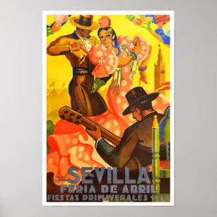Affiche 1949 Feria de Sevilla vintage travel