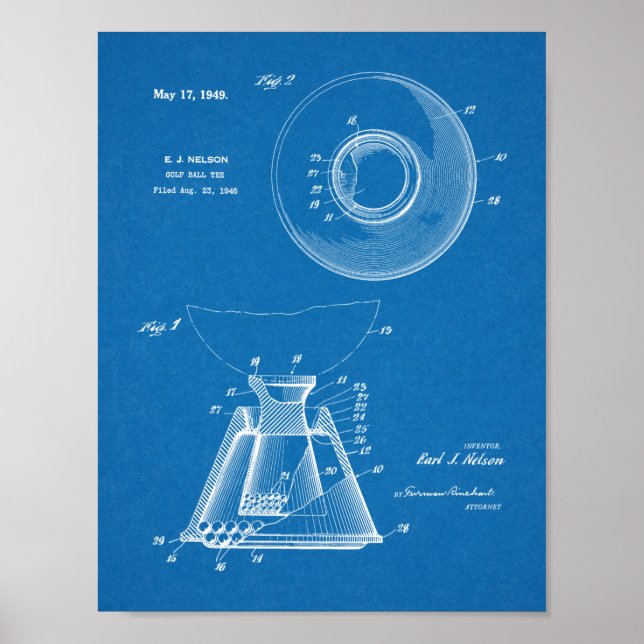 Affiche 1949 Golf Ball Tee Patent Art Drawing Print (Devant)