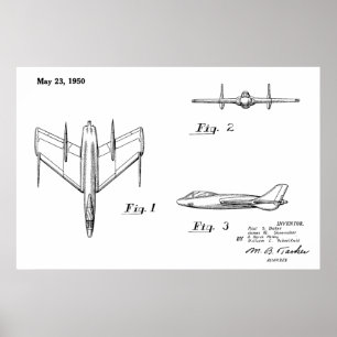 Affiche 1950 Jet Airplane Patent Drawing Art Print