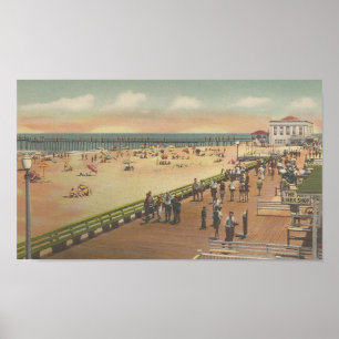 Affiche 1950 Ocean City, MD Boardwalk, Beach, Fishing Pier