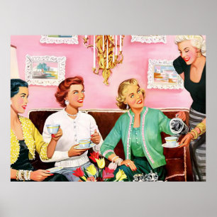 Affiche 1950's Afternoon Tea Mid Century Modern Art Medium