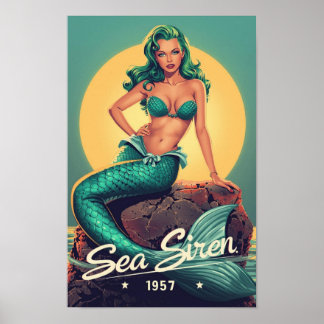 Affiche 1950s Mermaid Pin-Up – Retro Sea Siren Pop Art