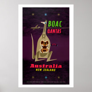 Affiche 1950s Qantas Airlines Australia New Zealand