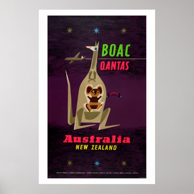 Affiche 1950s Qantas Airlines Australia New Zealand (Devant)