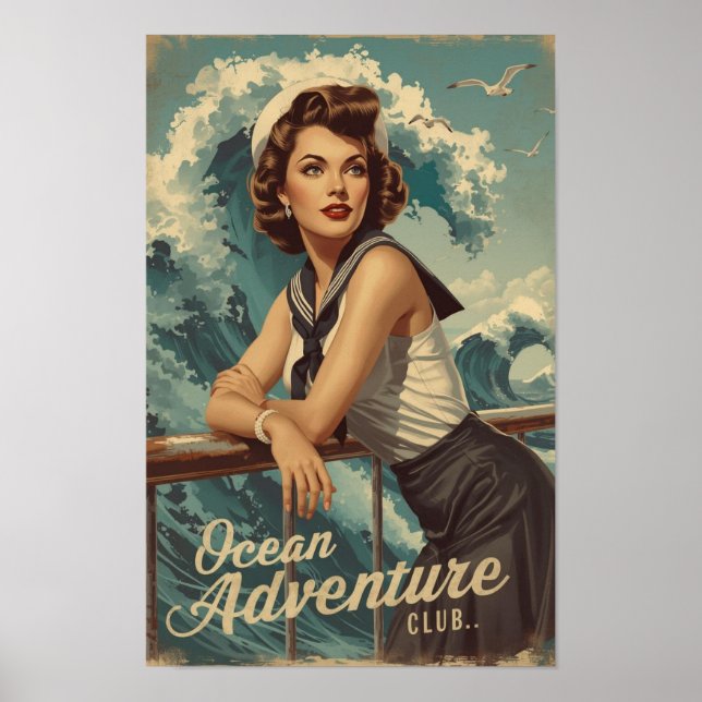 Affiche 1950s Sailor Pin-Up Art – Retro Nautical Cruise Po (Devant)
