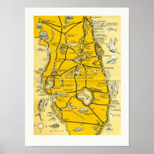 Affiche 1952 Floride Attractions 12x16 Carte