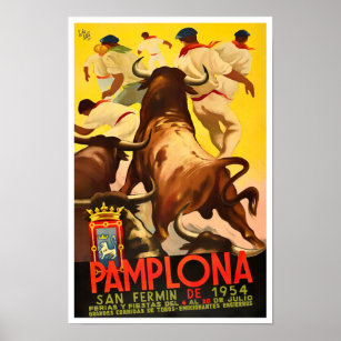 Affiche 1954 Feria de Pamplona vintage travel