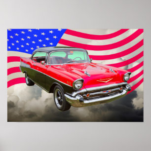 Affiche 1957 Chevrolet Bel Air And American Flag