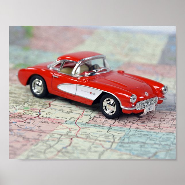 Affiche 1957 retro Corvette on map (Devant)