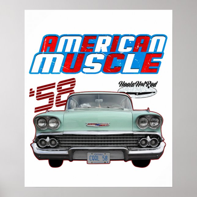 Affiche 1958,Impala,Rockabilly,rusty car,distressed,Tailfi (Devant)
