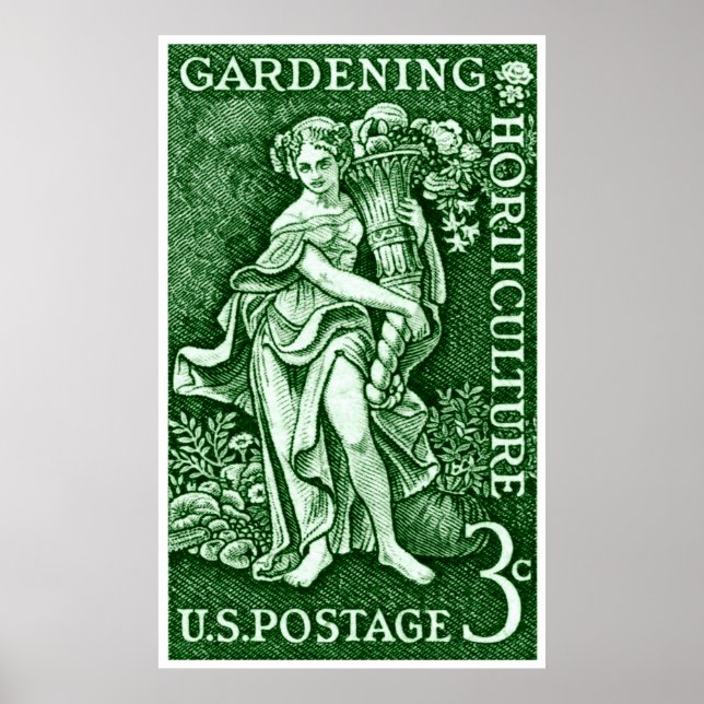 Affiche 1958 Jardinage + Timbre d'horticulture (Devant)