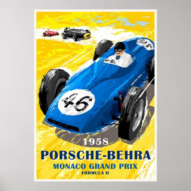 Affiche 1958 Porsche-Behra. Grand Prix de Monaco Formule I (Devant)
