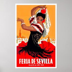 Affiche 1959 Feria de Sevilla vintage travel
