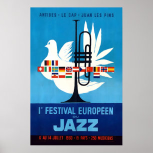 Affiche 1960 Jazz-à-Juan Festival Européen de Jazz jazz