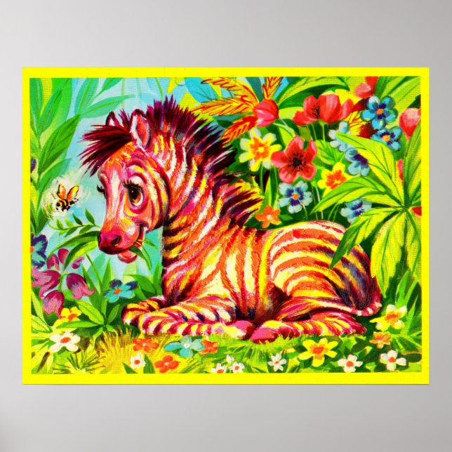 Affiche 1960s colorful zebra (Devant)