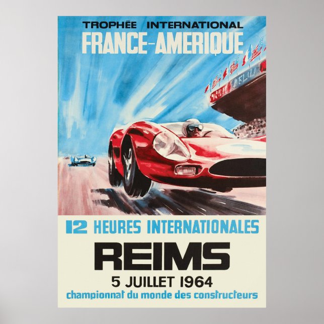 Affiche 1964 Reims 12 heures International France America (Devant)