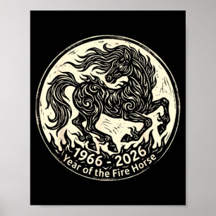 Affiche 1966 2026 année du cheval de feu zodiaque chinois