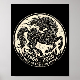 Affiche 1966 2026 Année du Cheval de Feu Zodiaque Chinois