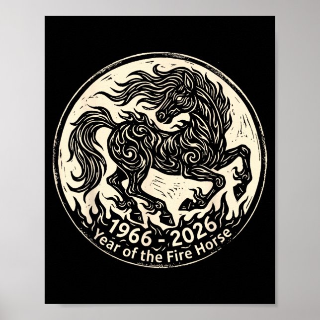 Affiche 1966 2026 Année du Cheval de Feu Zodiaque Chinois (Devant)