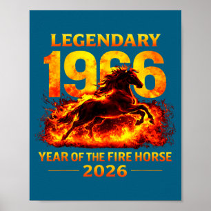 Affiche 1966 Année du Cheval de Feu 60e Anniversaire Chino