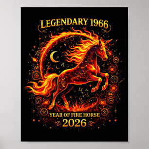 Affiche 1966 Année du Cheval de Feu 60e Anniversaire Chino