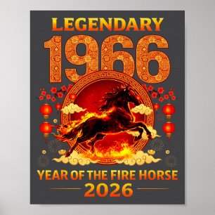 Affiche 1966 Année du Cheval de Feu 60e Anniversaire Chino